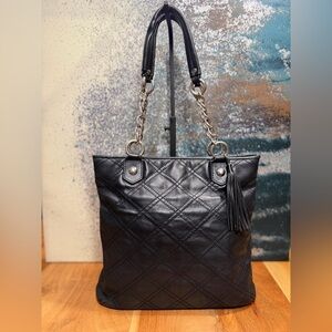 Laura Ashley y2k Vintage Quilted Tote with Silver tone chain/leather strap